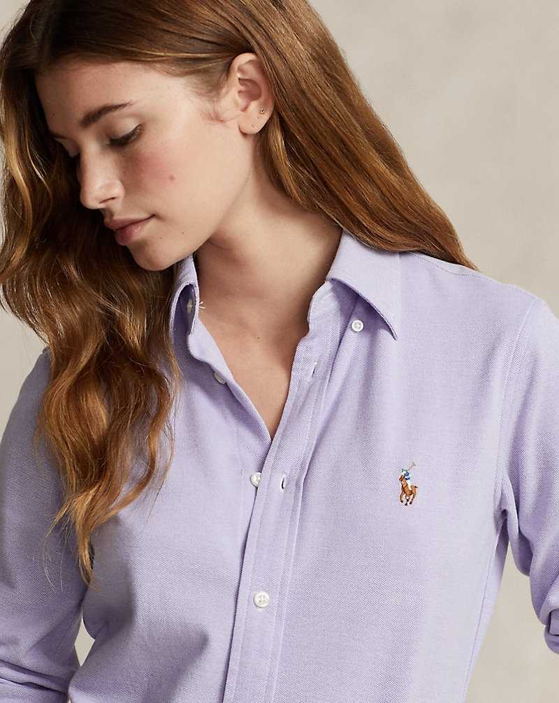 Camisas Ralph Lauren Slim Fit Knit Cotton Oxford Mujer Hyacinth | BSZPGQW-96 - vista 5