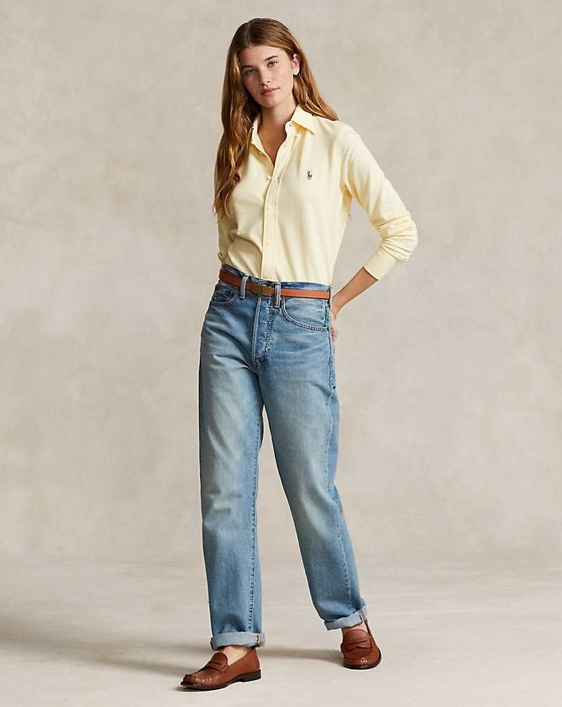 Camisas Ralph Lauren Slim Fit Knit Cotton Oxford Mujer Amarillos | QBPHKCI-43 - vista 3