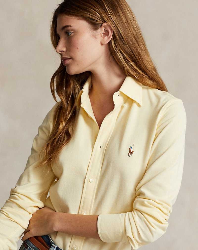 Camisas Ralph Lauren Slim Fit Knit Cotton Oxford Mujer Amarillos | QBPHKCI-43 - vista 5