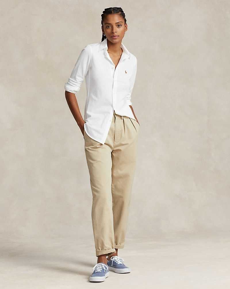 Camisas Ralph Lauren Slim Fit Knit Cotton Oxford Mujer Blancos | LMTXRVH-15 - vista 3