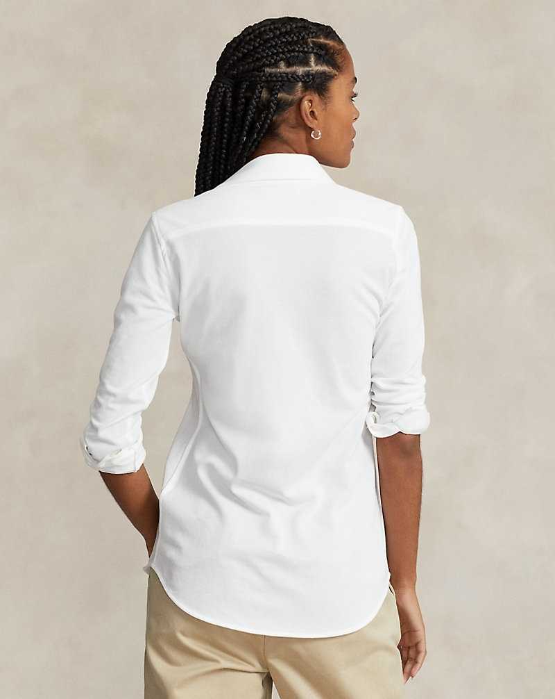 Camisas Ralph Lauren Slim Fit Knit Cotton Oxford Mujer Blancos | LMTXRVH-15 - vista 4