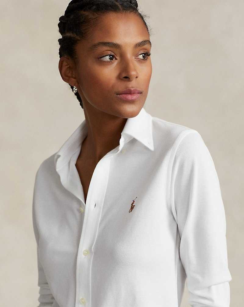 Camisas Ralph Lauren Slim Fit Knit Cotton Oxford Mujer Blancos | LMTXRVH-15 - vista 5