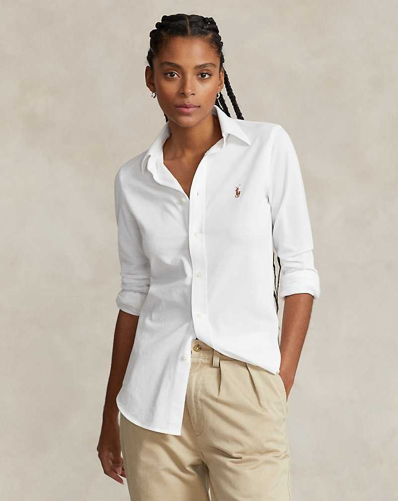 Camisas Ralph Lauren Slim Fit Knit Cotton Oxford Mujer Blancos | LMTXRVH-15 - vista 1