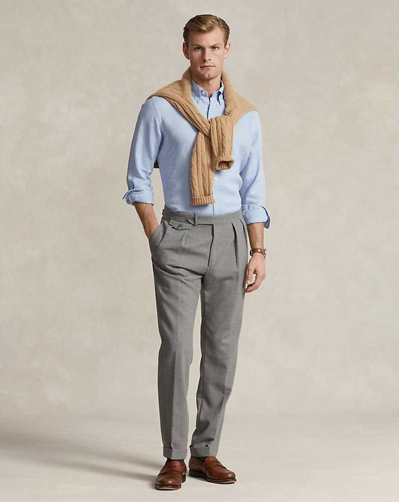 Camisas Ralph Lauren Slim Fit Linen Hombre Azules | WKCVIFA-20 - vista 3