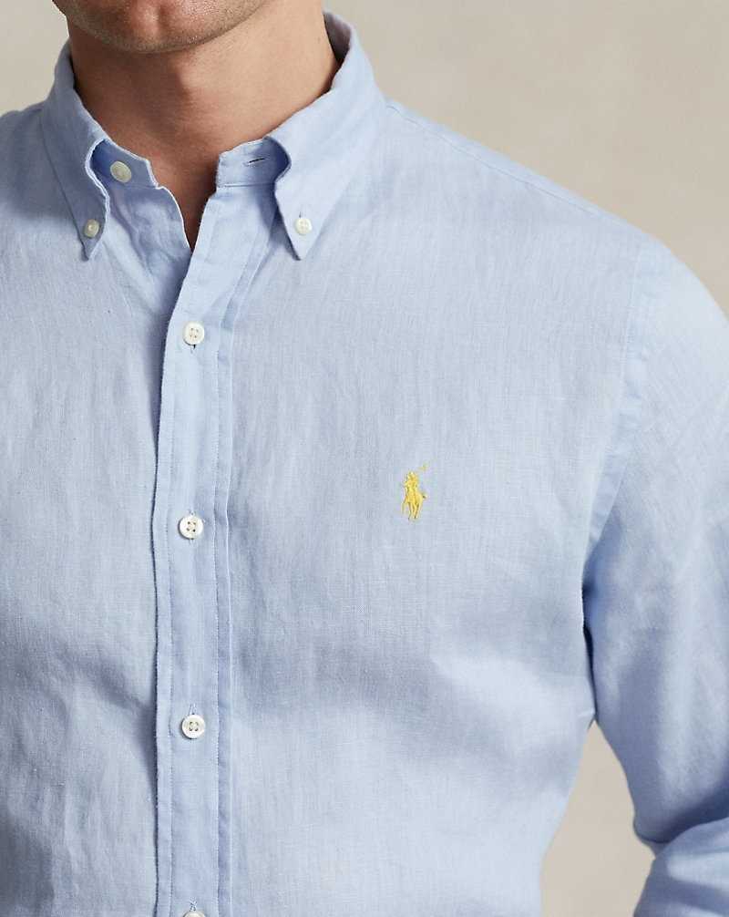 Camisas Ralph Lauren Slim Fit Linen Hombre Azules | WKCVIFA-20 - vista 5