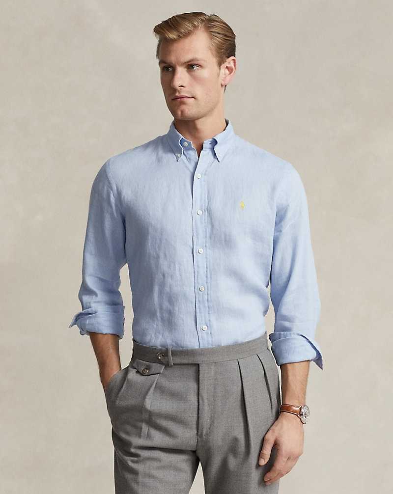 Camisas Ralph Lauren Slim Fit Linen Hombre Azules | WKCVIFA-20 - vista 1