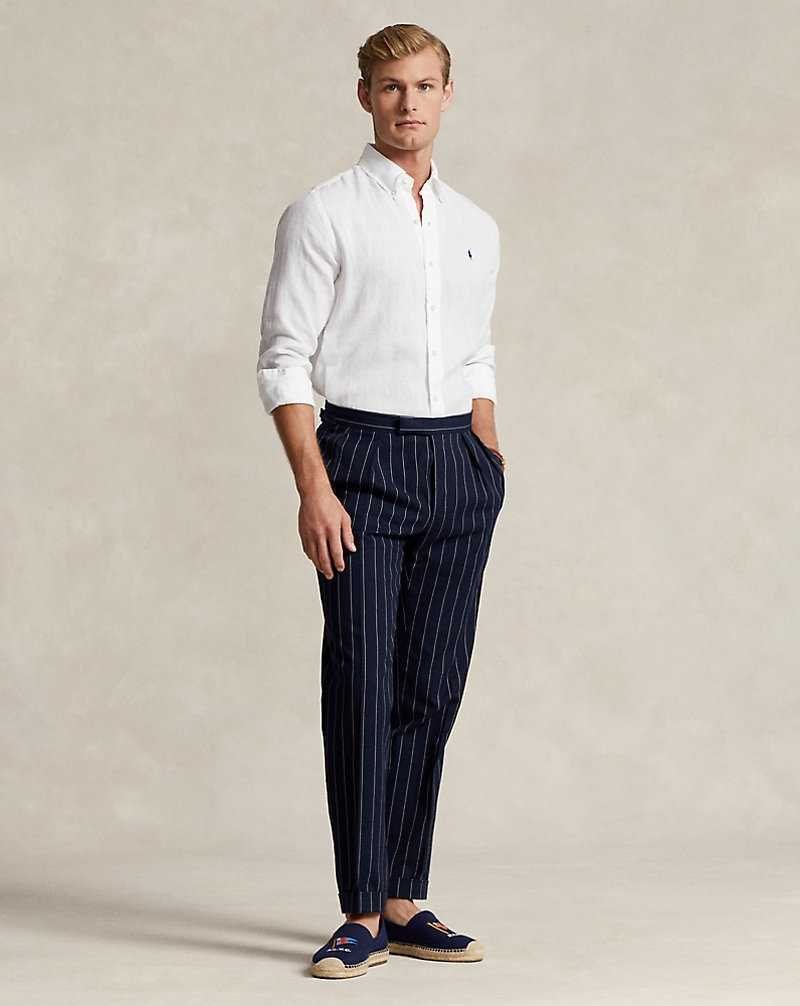 Camisas Ralph Lauren Slim Fit Linen Hombre Blancos | WVHOFAR-52 - vista 3
