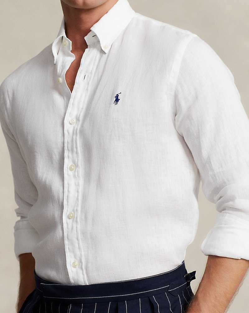 Camisas Ralph Lauren Slim Fit Linen Hombre Blancos | WVHOFAR-52 - vista 5