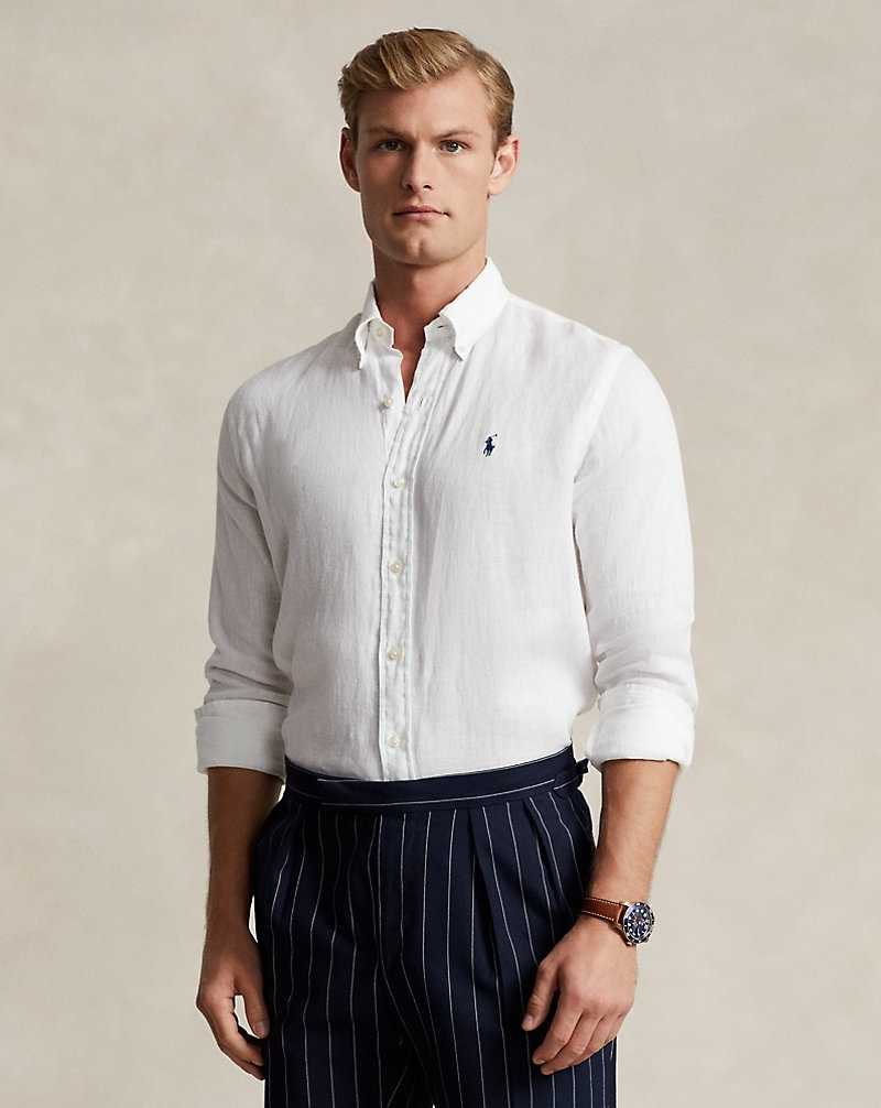 Camisas Ralph Lauren Slim Fit Linen Hombre Blancos | WVHOFAR-52 - vista 1