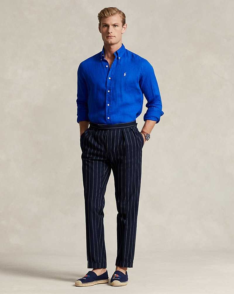 Camisas Ralph Lauren Slim Fit Linen Hombre Azules | QNMCSEW-14 - vista 3