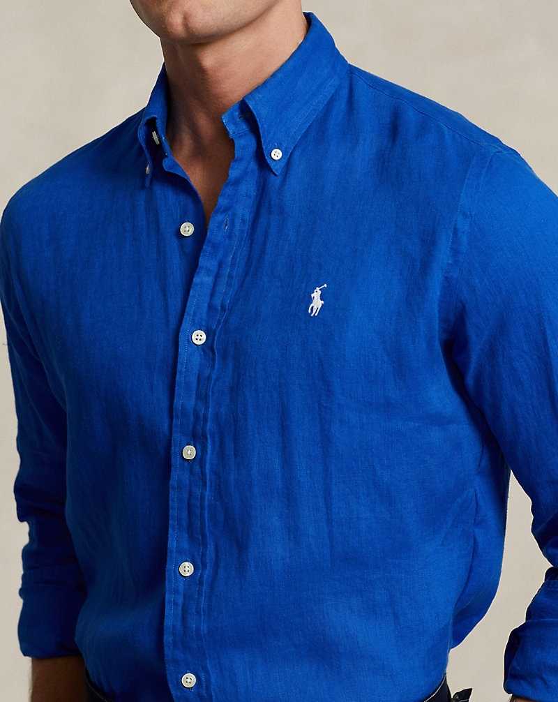 Camisas Ralph Lauren Slim Fit Linen Hombre Azules | QNMCSEW-14 - vista 5