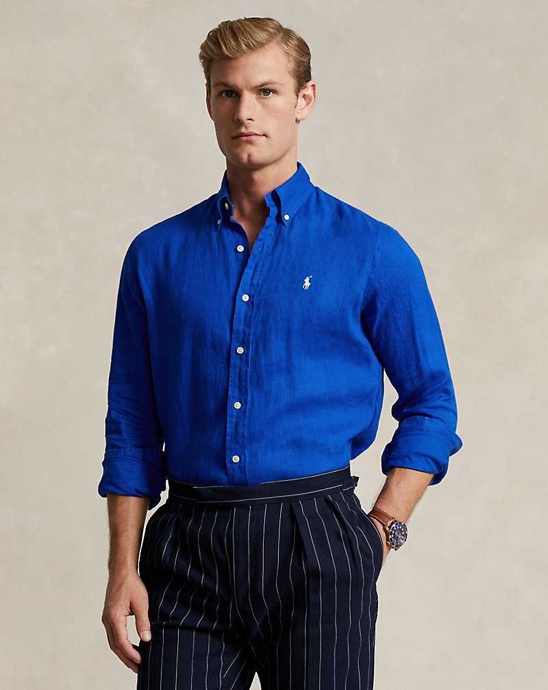 Camisas Ralph Lauren Slim Fit Linen Hombre Azules | QNMCSEW-14 - vista 1