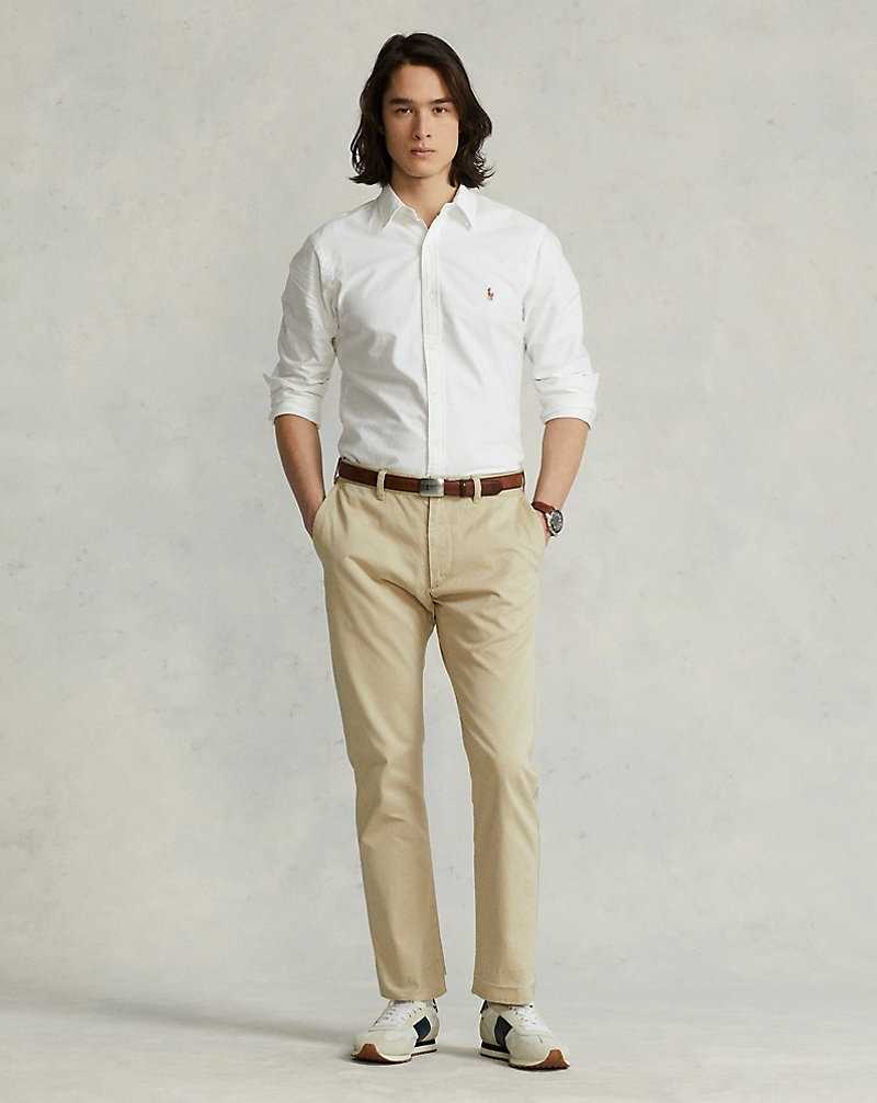 Camisas Ralph Lauren Slim Fit Oxford Hombre Blancos | WSGHQXK-54 - vista 3
