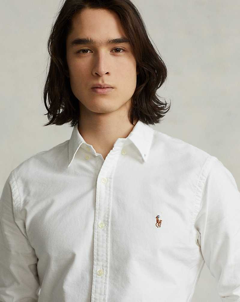 Camisas Ralph Lauren Slim Fit Oxford Hombre Blancos | WSGHQXK-54 - vista 5