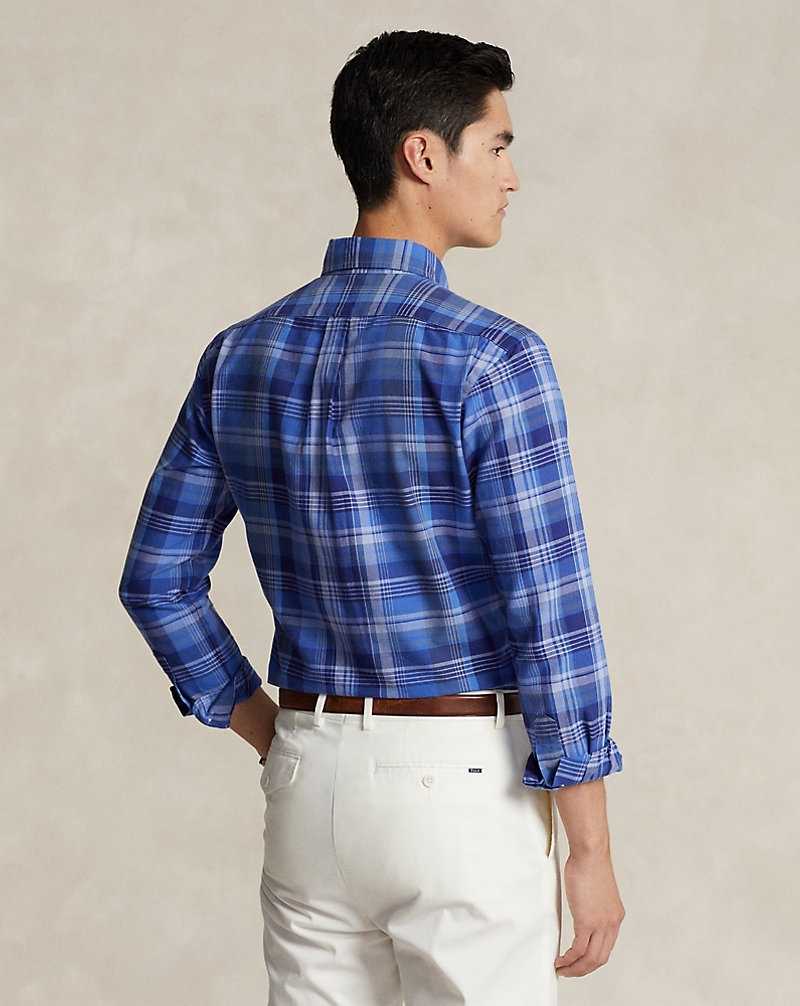 Camisas Ralph Lauren Slim Fit Plaid Oxford Hombre Azules | GFYNBDZ-59 - vista 4