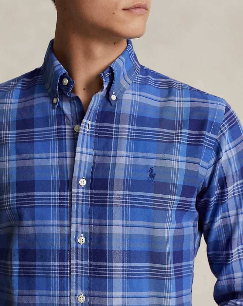 Camisas Ralph Lauren Slim Fit Plaid Oxford Hombre Azules | GFYNBDZ-59 - vista 5