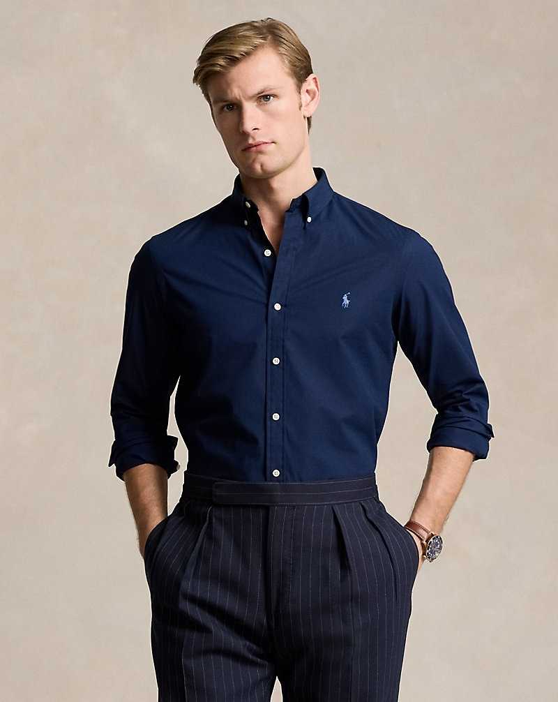 Camisas Ralph Lauren Slim Fit Stretch Poplin Hombre Azul Marino | QWNKMBF-49 - vista 1
