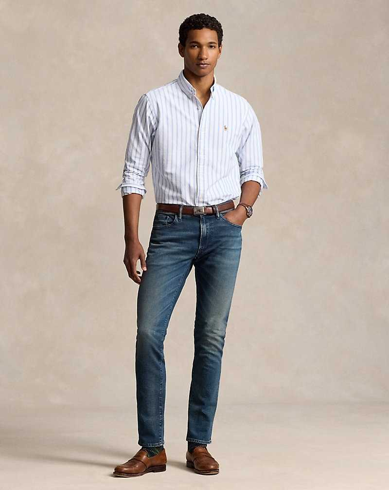 Camisas Ralph Lauren Slim Fit Striped Oxford Hombre Blancos Azules | GOCSEXJ-95 - vista 3
