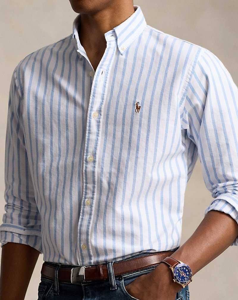 Camisas Ralph Lauren Slim Fit Striped Oxford Hombre Blancos Azules | GOCSEXJ-95 - vista 5