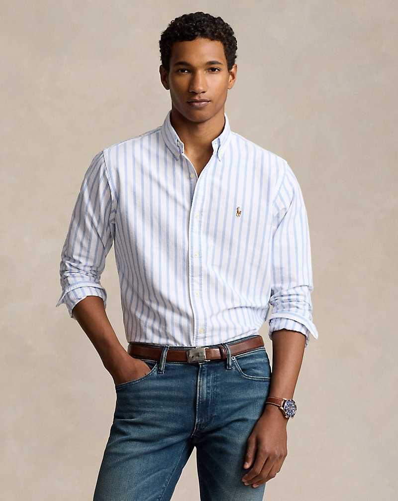 Camisas Ralph Lauren Slim Fit Striped Oxford Hombre Blancos Azules | GOCSEXJ-95 - vista 1