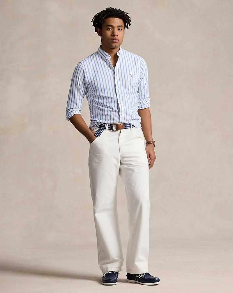 Camisas Ralph Lauren Slim Fit Striped Oxford Hombre Blue/White | SGQCRFJ-75 - vista 3