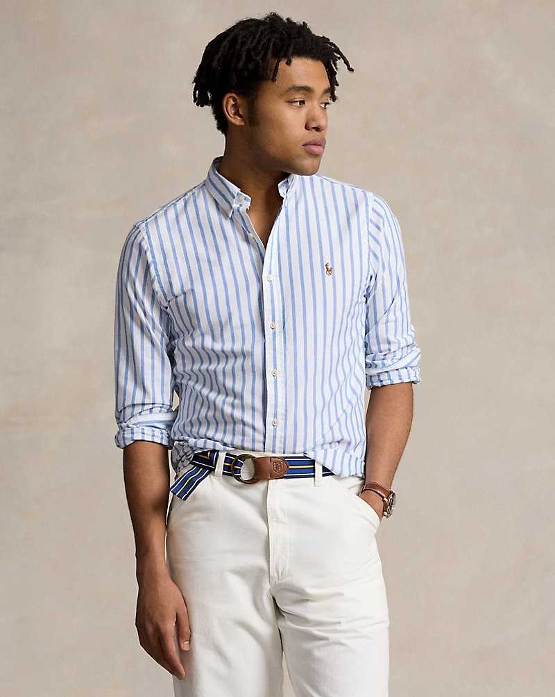 Camisas Ralph Lauren Slim Fit Striped Oxford Hombre Blue/White | SGQCRFJ-75 - vista 1