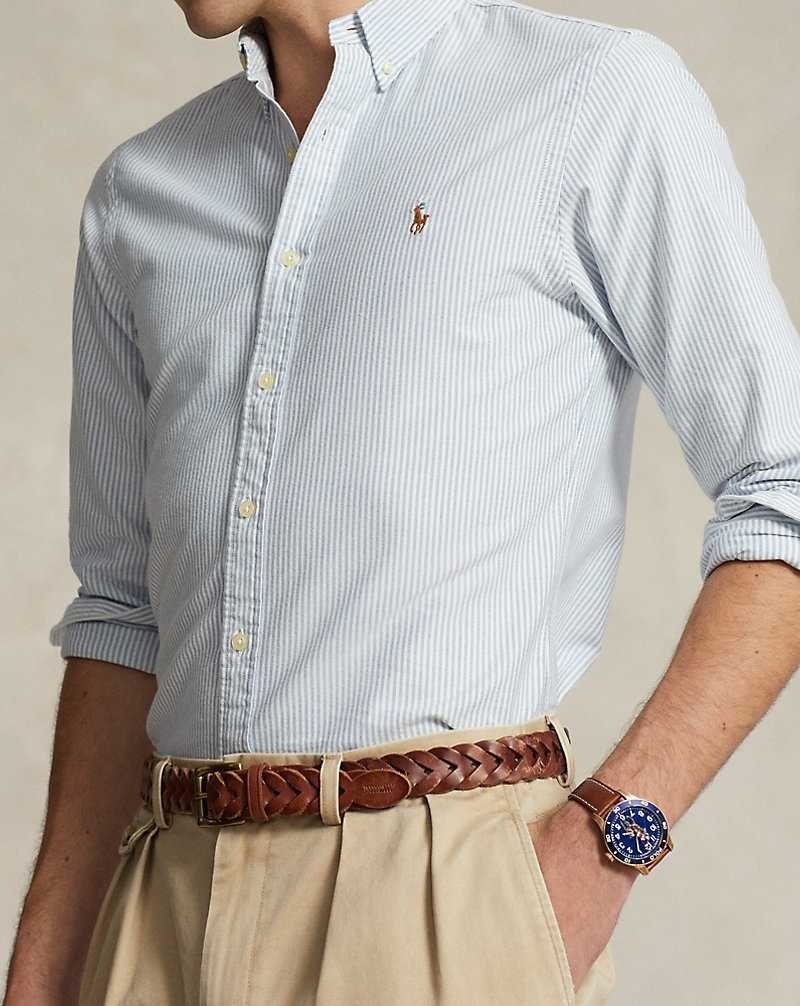 Camisas Ralph Lauren Slim Fit Striped Oxford Hombre Blue/White | EPXBINJ-57 - vista 5