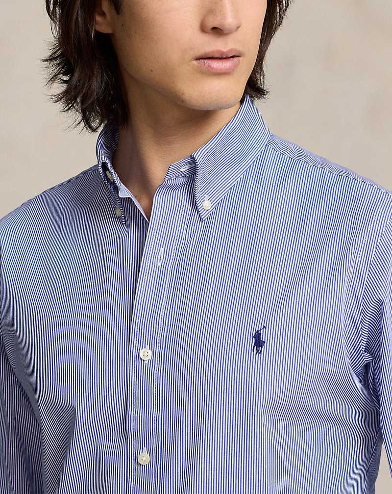 Camisas Ralph Lauren Slim Fit Striped Stretch Poplin Hombre Blue/White Hairline | NSVMBAZ-51 - vista 5