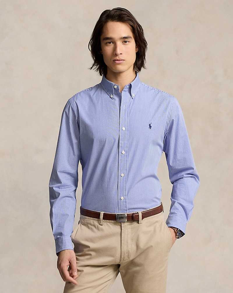 Camisas Ralph Lauren Slim Fit Striped Stretch Poplin Hombre Blue/White Hairline | NSVMBAZ-51 - vista 1