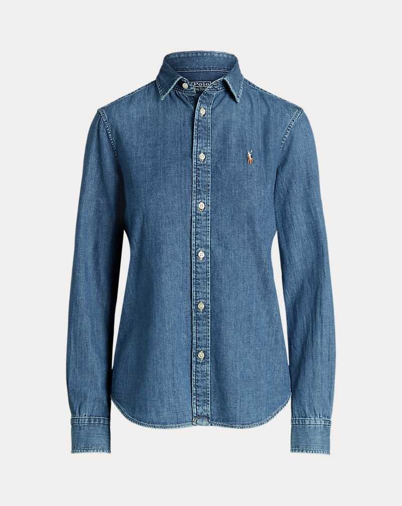 Camisas Ralph Lauren Straight Fit Denim Mujer Azules | RIWYFOL-75 - vista 2