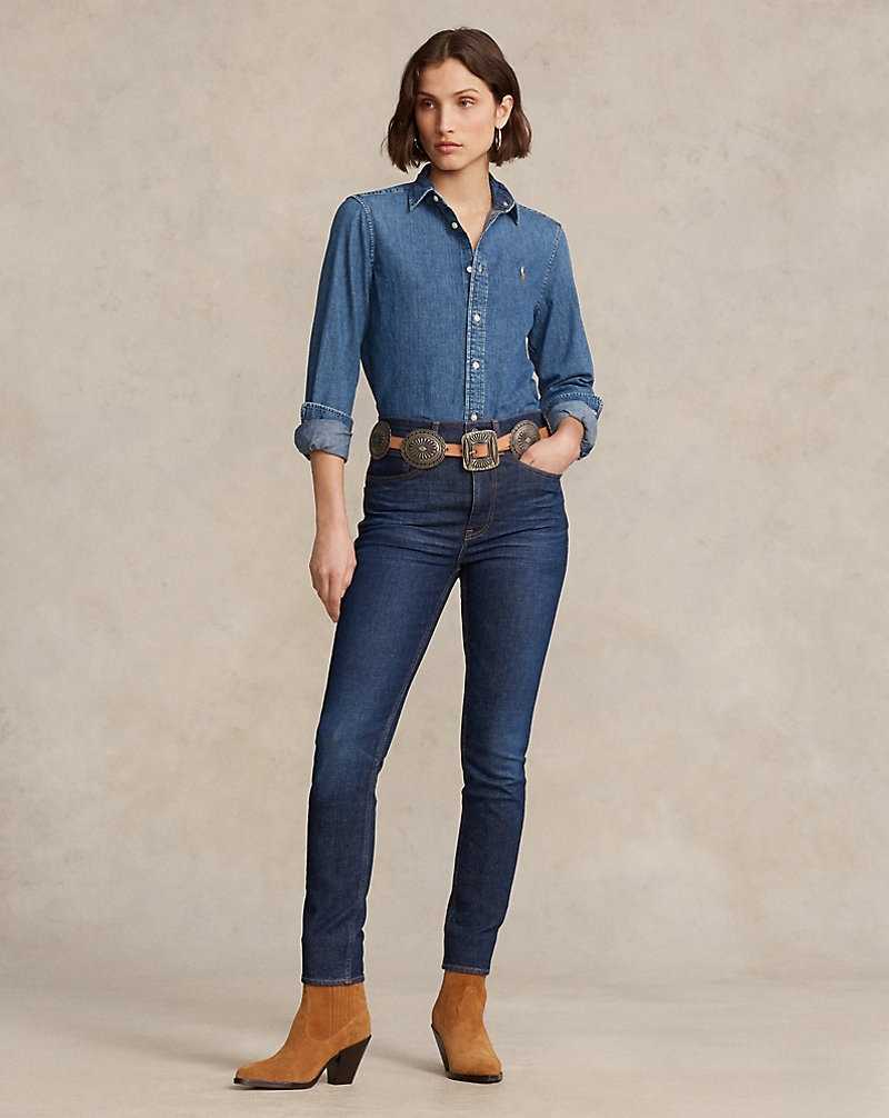 Camisas Ralph Lauren Straight Fit Denim Mujer Azules | RIWYFOL-75 - vista 3