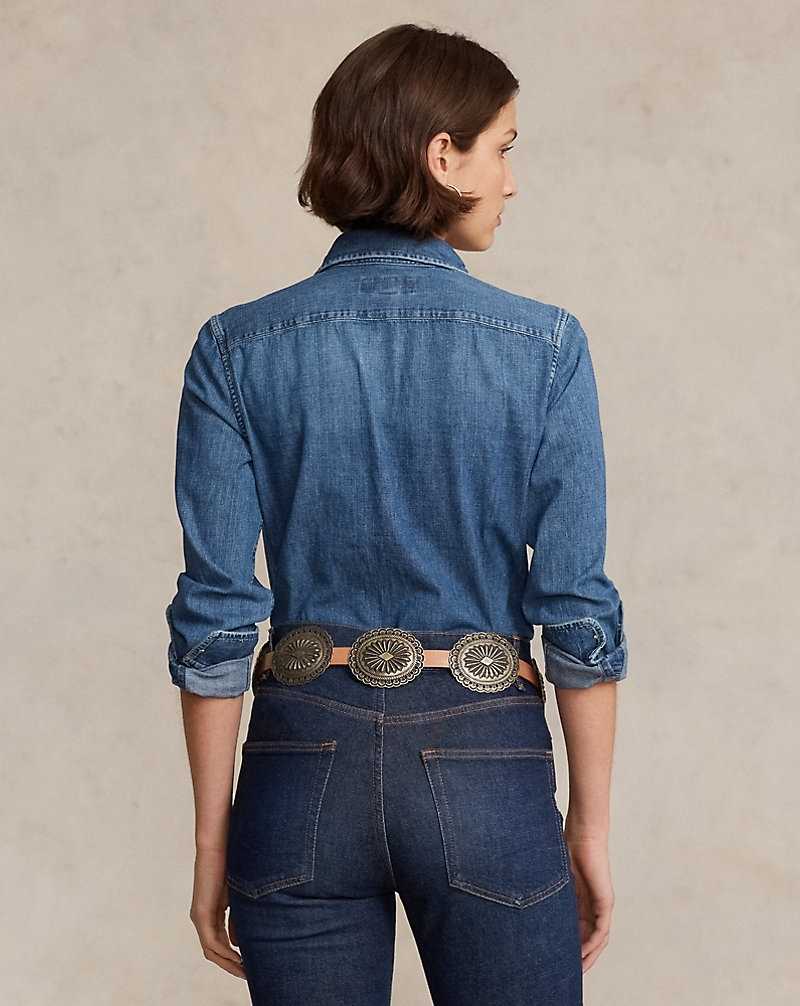 Camisas Ralph Lauren Straight Fit Denim Mujer Azules | RIWYFOL-75 - vista 4