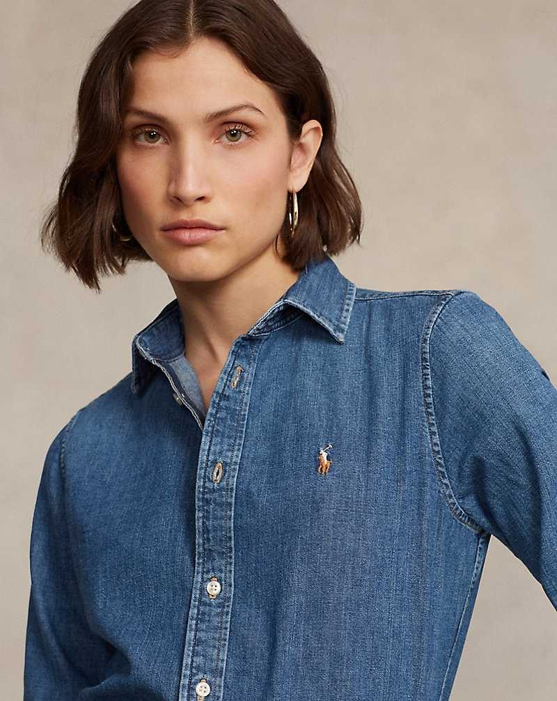 Camisas Ralph Lauren Straight Fit Denim Mujer Azules | RIWYFOL-75 - vista 5