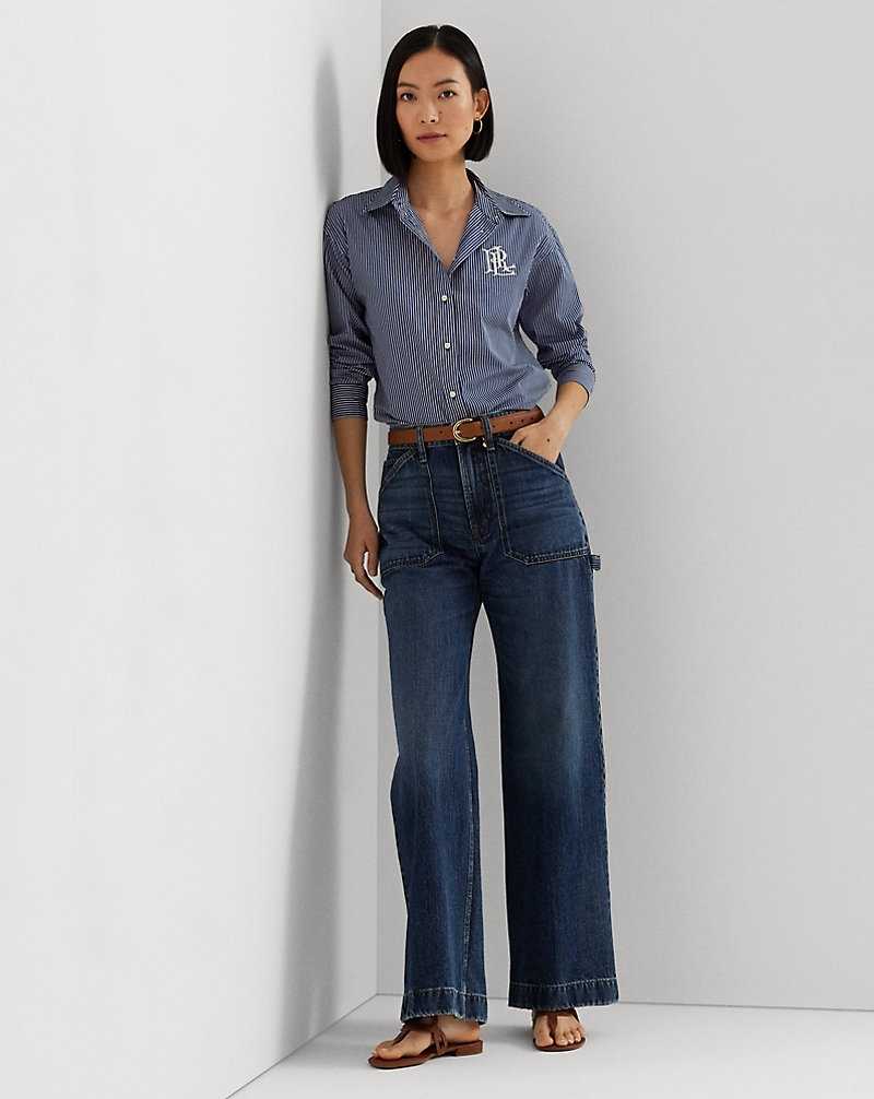 Camisas Ralph Lauren Striped Cotton Broadcloth Mujer Azules | OTVXICM-65 - vista 3