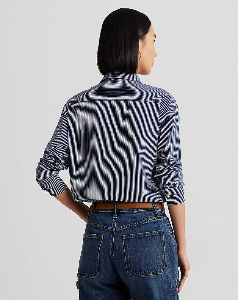 Camisas Ralph Lauren Striped Cotton Broadcloth Mujer Azules | OTVXICM-65 - vista 4