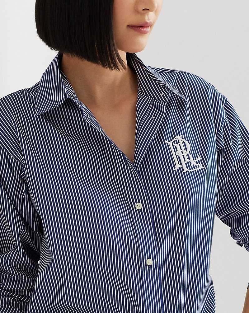 Camisas Ralph Lauren Striped Cotton Broadcloth Mujer Azules | OTVXICM-65 - vista 5