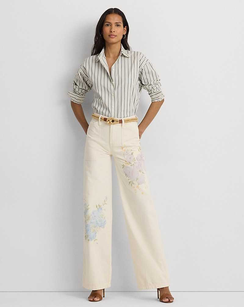 Camisas Ralph Lauren Striped Cotton Broadcloth Mujer Blue/White | OMCAWYG-39 - vista 3