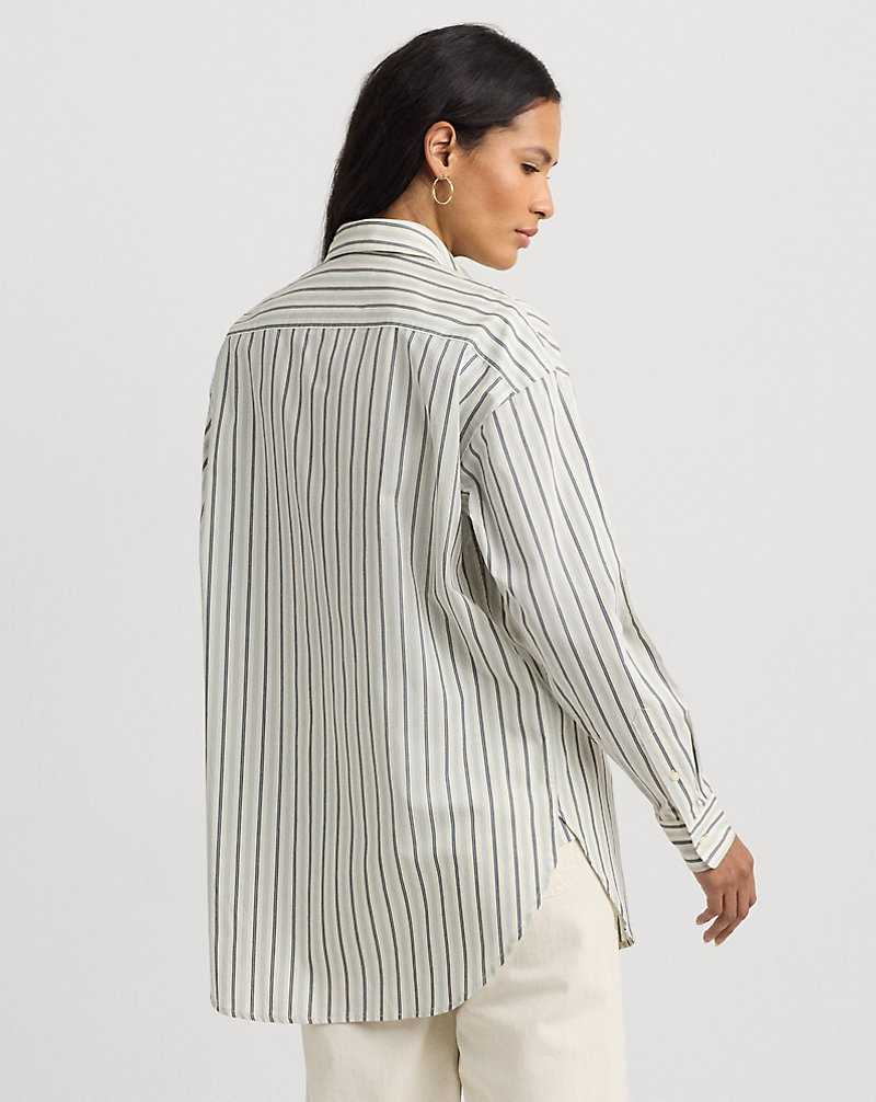 Camisas Ralph Lauren Striped Cotton Broadcloth Mujer Blue/White | OMCAWYG-39 - vista 4