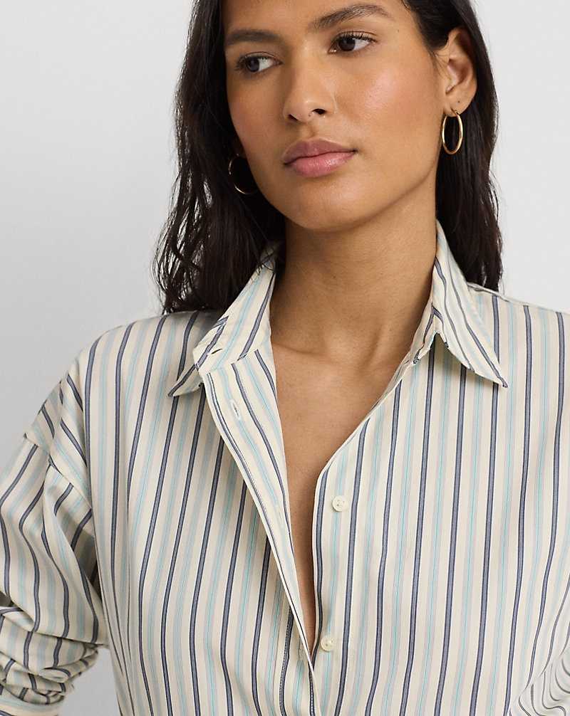 Camisas Ralph Lauren Striped Cotton Broadcloth Mujer Blue/White | OMCAWYG-39 - vista 5