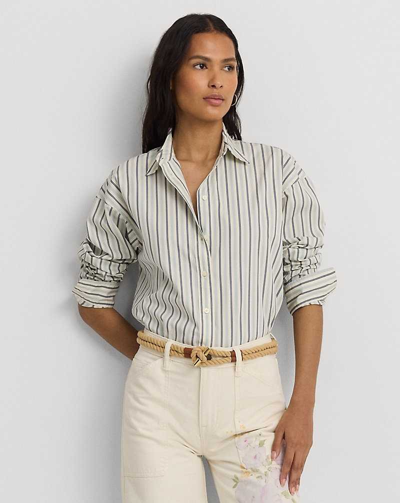 Camisas Ralph Lauren Striped Cotton Broadcloth Mujer Blue/White | OMCAWYG-39 - vista 1
