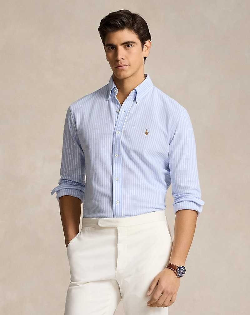 Camisas Ralph Lauren Striped Knit Oxford Hombre Dress Shirt Blue/White | OYECUKS-42 - vista 1