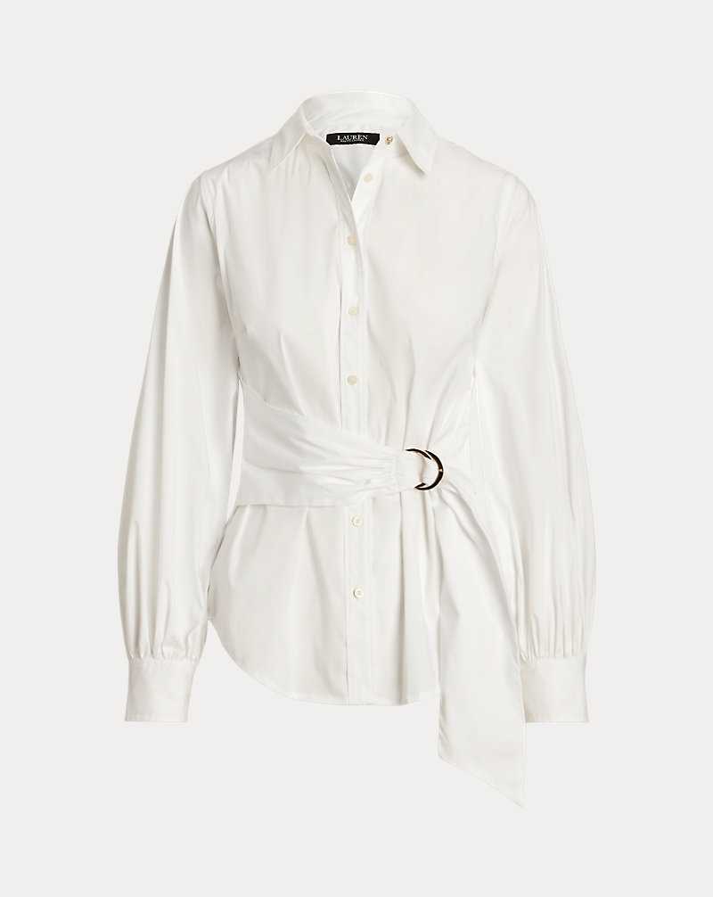 Camisas Ralph Lauren Tie-Front Cotton-Blend Mujer Blancos | KGRQOJS-90 - vista 2