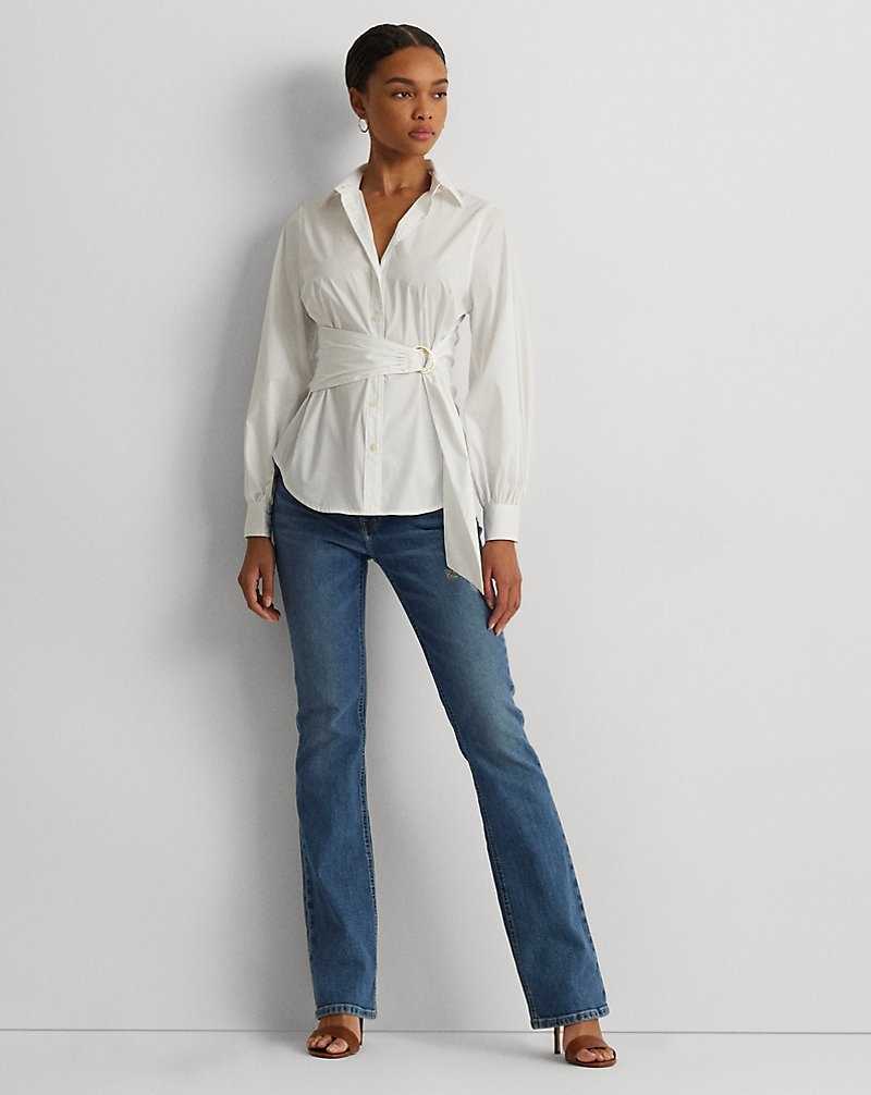Camisas Ralph Lauren Tie-Front Cotton-Blend Mujer Blancos | KGRQOJS-90 - vista 3