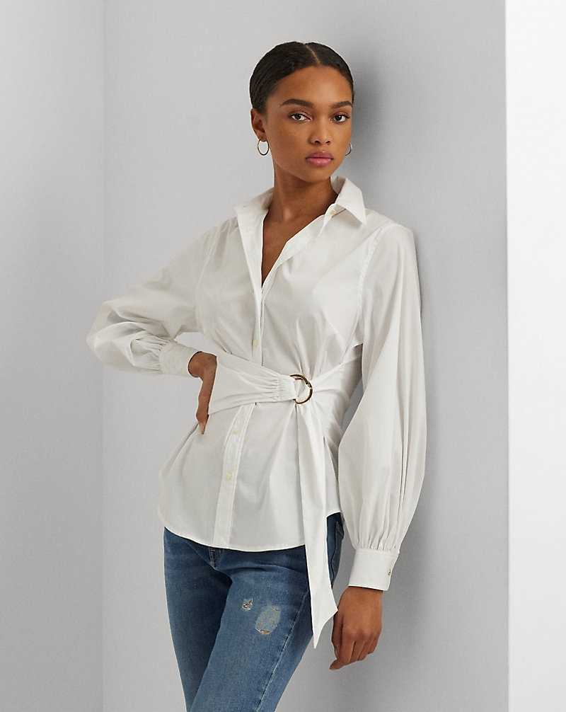 Camisas Ralph Lauren Tie-Front Cotton-Blend Mujer Blancos | KGRQOJS-90 - vista 1