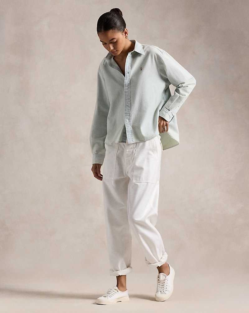 Camisas Ralph Lauren Wide Cropped Chambray Mujer Chambray | KSXRHWL-91 - vista 3