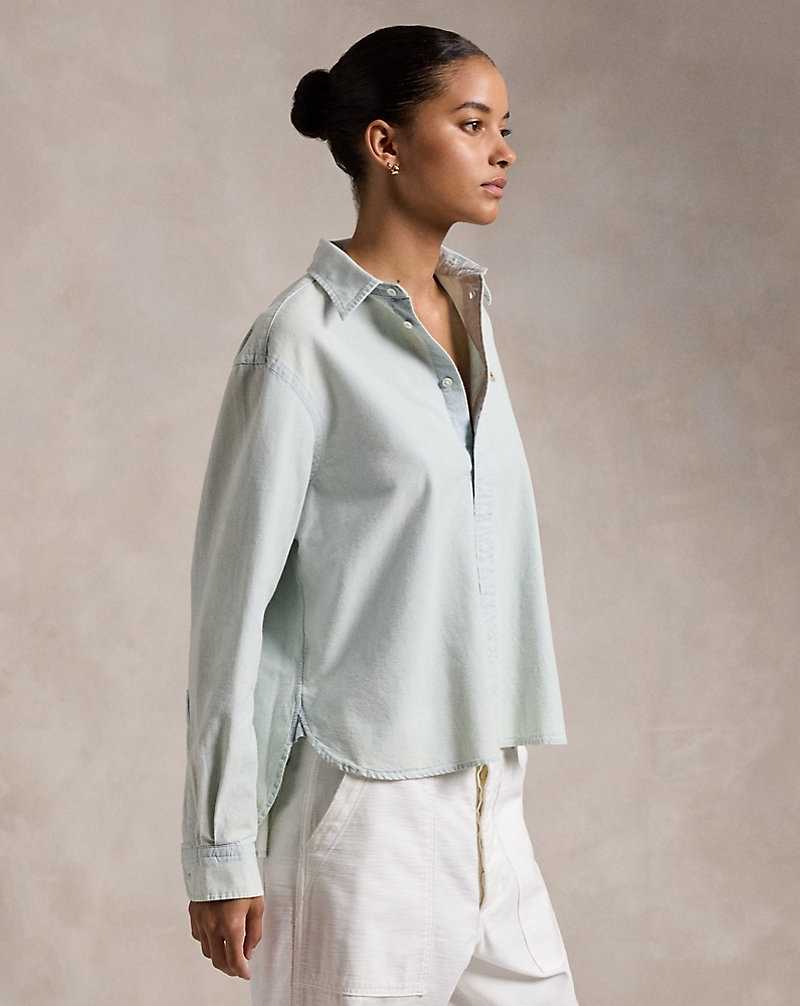 Camisas Ralph Lauren Wide Cropped Chambray Mujer Chambray | KSXRHWL-91 - vista 4