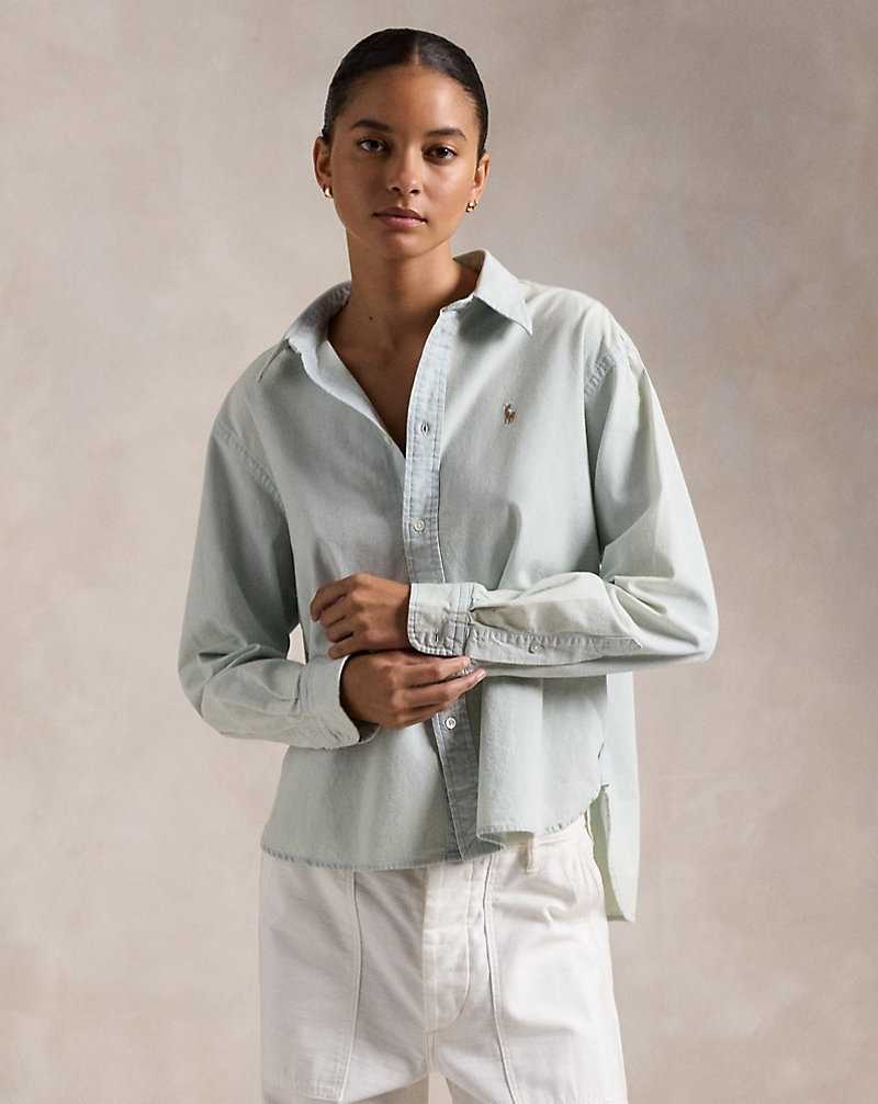 Camisas Ralph Lauren Wide Cropped Chambray Mujer Chambray | KSXRHWL-91 - vista 1