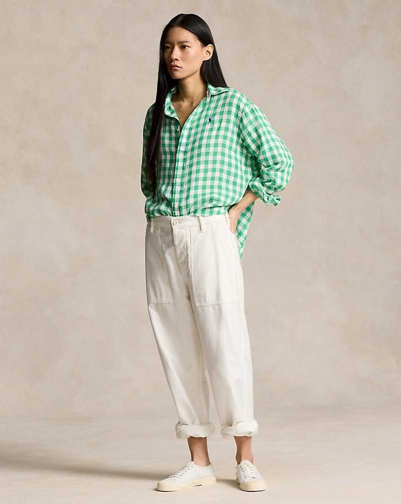 Camisas Ralph Lauren Wide Cropped Gingham Linen Mujer 1721c Vineyard Green/whit | WPZRBAI-41 - vista 3