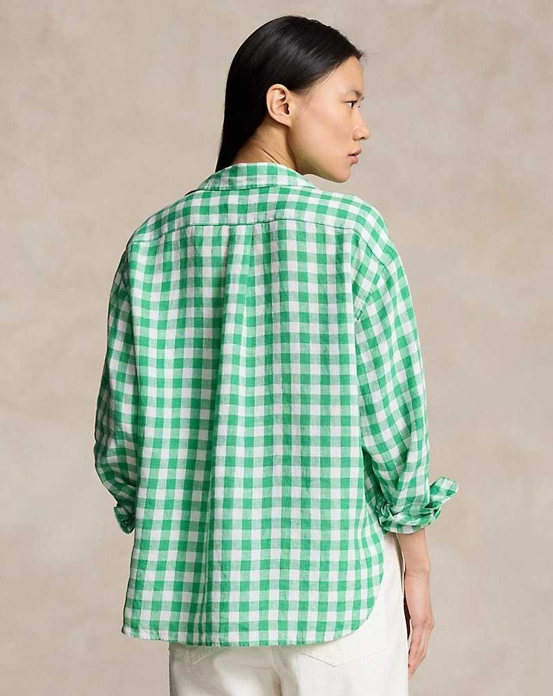 Camisas Ralph Lauren Wide Cropped Gingham Linen Mujer 1721c Vineyard Green/whit | WPZRBAI-41 - vista 4