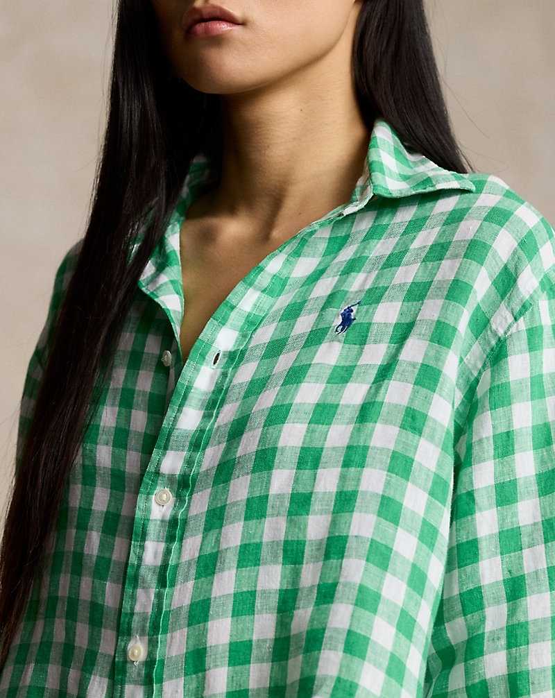 Camisas Ralph Lauren Wide Cropped Gingham Linen Mujer 1721c Vineyard Green/whit | WPZRBAI-41 - vista 5